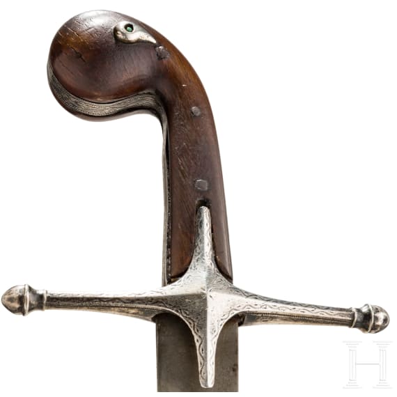 Silbermontierter Shamshir mit Rhinozeroshorngriff, osmanisch, um 1800