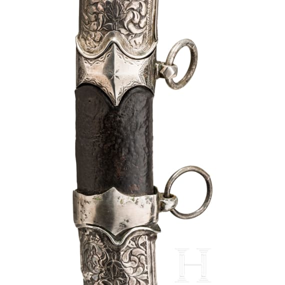 Silbermontierter Shamshir mit Rhinozeroshorngriff, osmanisch, um 1800