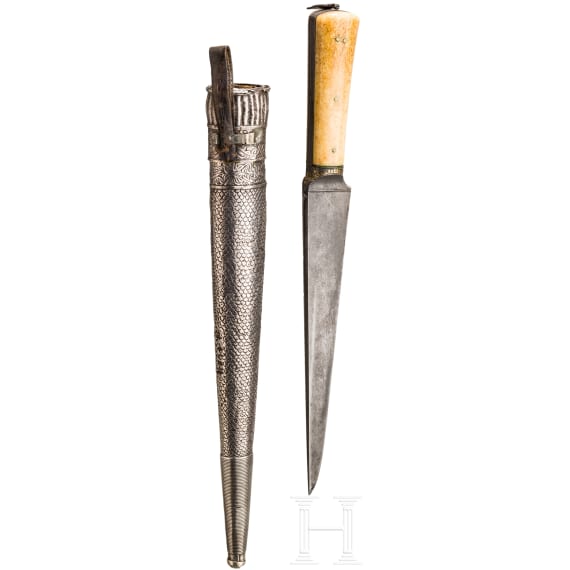 Kard mit Silberscheide und Walrosselfenbeingriffschalen, Persien, um 1800