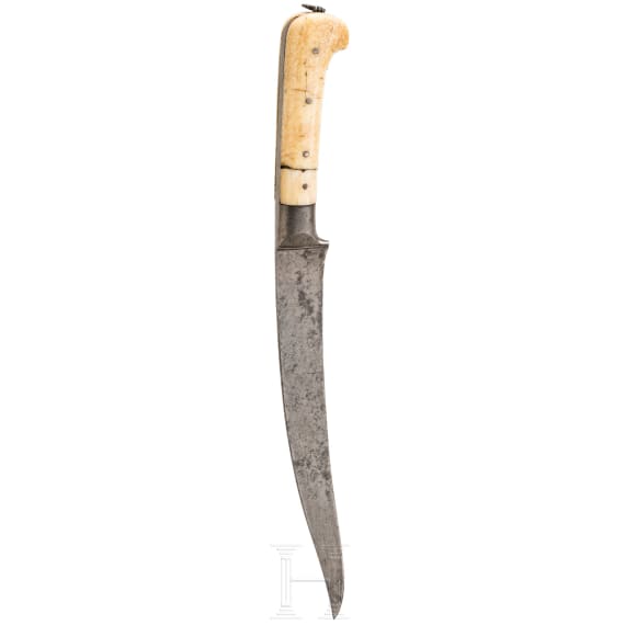A Persian kard with Wootz blade and walrus handles, 1st half of the 19th century