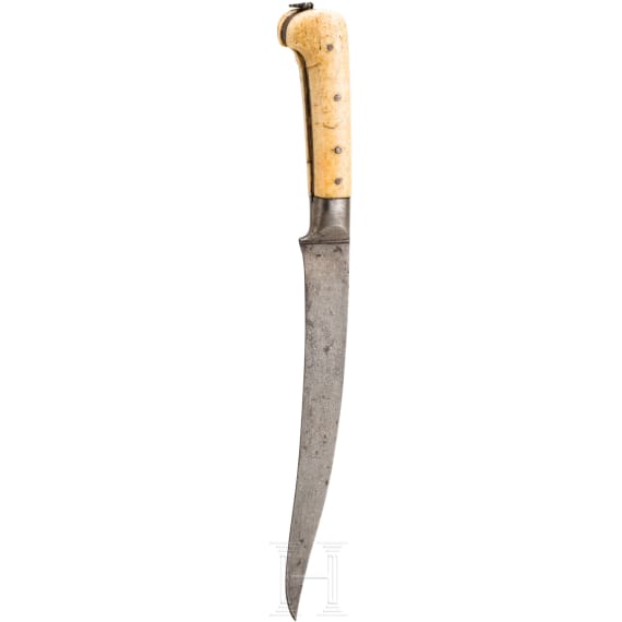 A Persian kard with Wootz blade and walrus handles, 1st half of the 19th century
