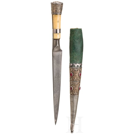 Silbermontierter und steinbesetzter Kard, Turkmenistan, 19. Jhdt.