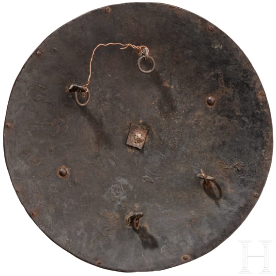A round Indian silver-damascened iron shield, 20th century