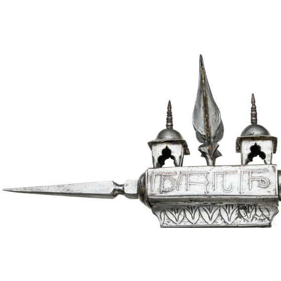 Tempelaxt mit Silber- und Messingeinlagen, Indien, 19. Jhdt.