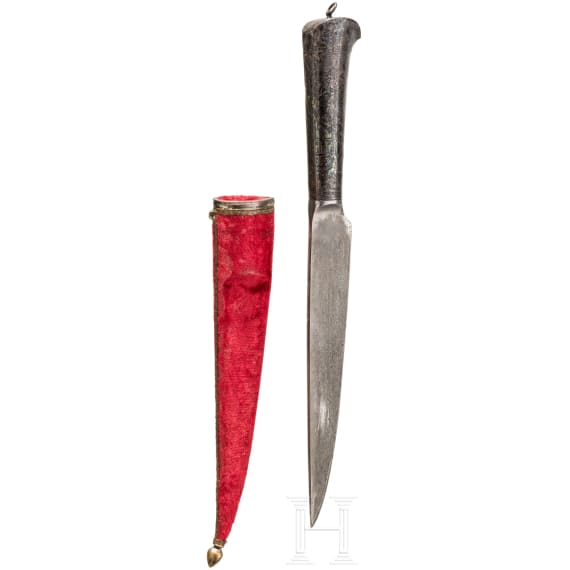 Kard mit nielliertem Silbergriff, Indien, um 1800