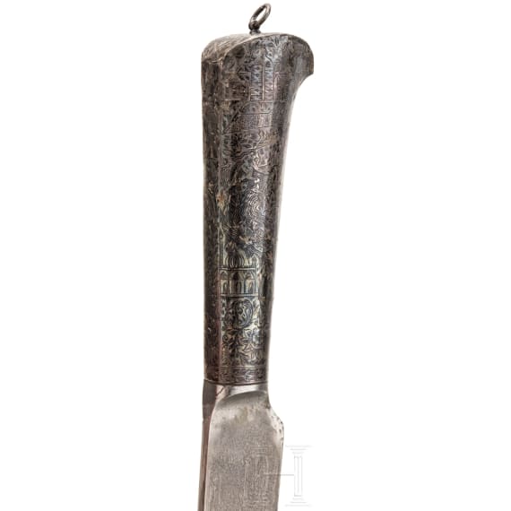 Kard mit nielliertem Silbergriff, Indien, um 1800