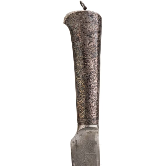 Kard mit nielliertem Silbergriff, Indien, um 1800