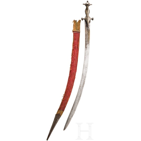 Tulwar mit gold- und silbertauschiertem Griff, Indien, um 1800