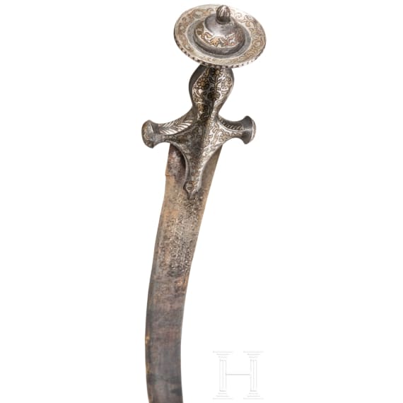 Tulwar mit gold- und silbertauschiertem Griff, Indien, um 1800