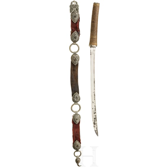 A Thai sword and a Tibetan silver sword belt, circa 1900