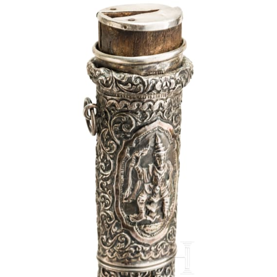 Silbermontierter Dha, Myanmar, um 1900
