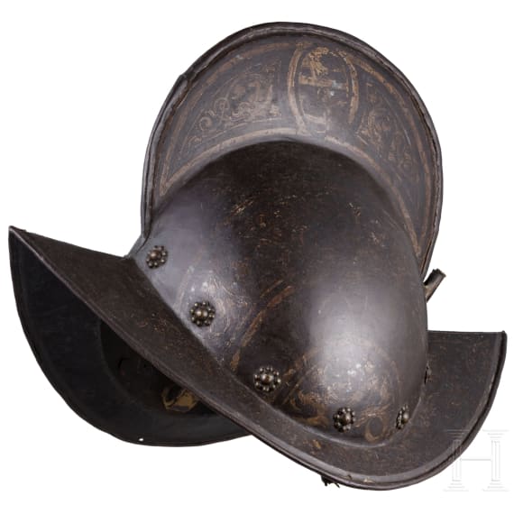 Goldgefasster, geschw&auml;rzter Morion, Sachsen, um 1600
