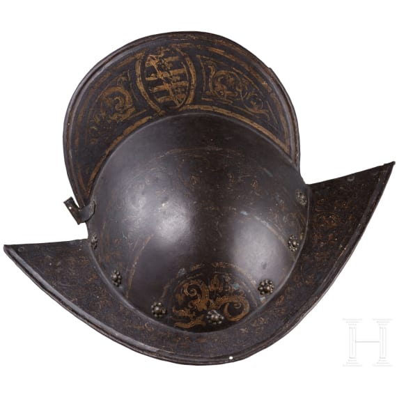 Goldgefasster, geschw&auml;rzter Morion, Sachsen, um 1600