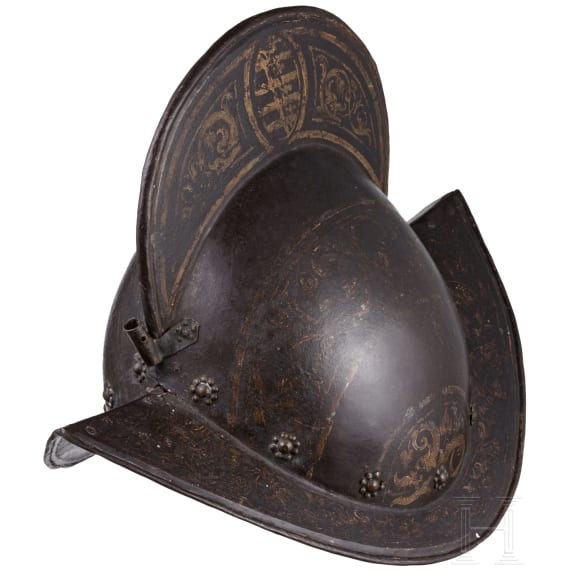 Goldgefasster, geschw&auml;rzter Morion, Sachsen, um 1600