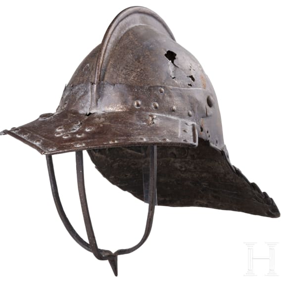 An English or Flemish lobster tail helmet with bar visor, circa 1640