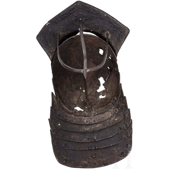 An English or Flemish lobster tail helmet with bar visor, circa 1640