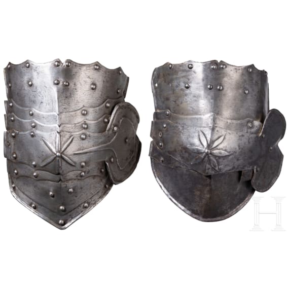 Two armoured kneecaps from a German cuirassier's armours, circa 1620