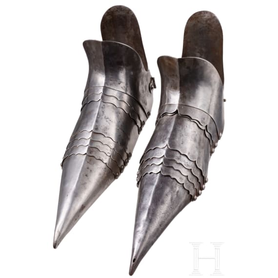 Ein Paar Panzerschuhe im gotischen Stil, deutsch, 19. Jhdt.