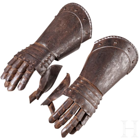 A pair of German armoured gauntlets, historicism in the style of 1600, circa 1900