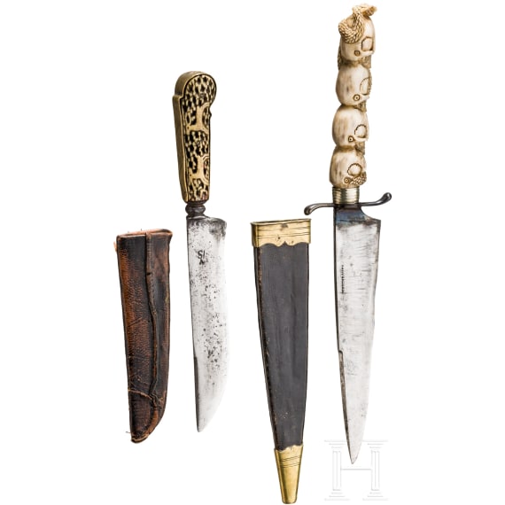 Zwei Messer mit geschnitzten Griffen, deutsch, 19. Jhdt.