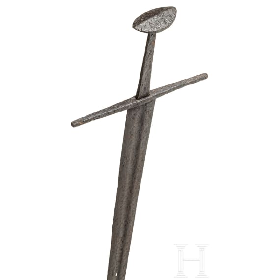 Bedeutendes ritterliches Schwert mit Wappen und Inschrift, deutsch, um 1100 - 1150