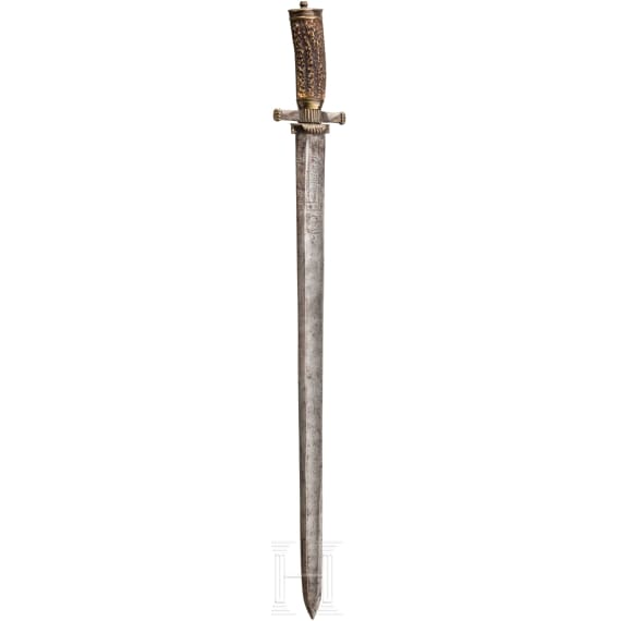 Gro&szlig;er Hirschf&auml;nger mit ge&auml;tzter Klinge, deutsch, um 1800