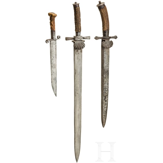 Zwei Hirschf&auml;nger und ein Jagdmesser, deutsch, 19. Jhdt.
