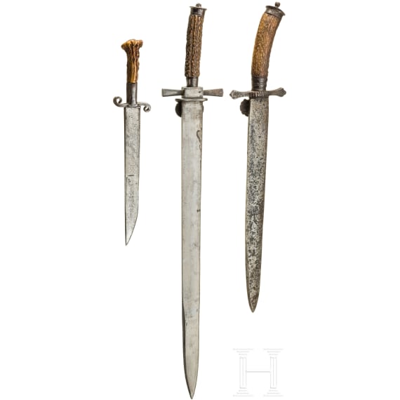 Zwei Hirschf&auml;nger und ein Jagdmesser, deutsch, 19. Jhdt.