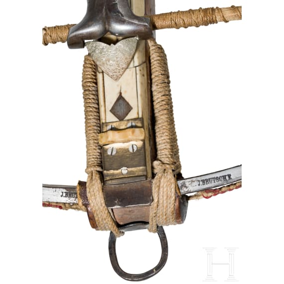 A Swiss bone-inlaid crossbow with cranequin, 17th/19th century