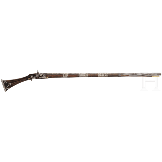 A Tunisian silver-mounted miquelet rifle, 19th century