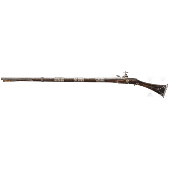 A Tunisian silver-mounted miquelet rifle, 19th century
