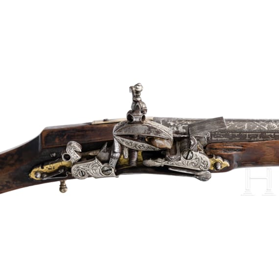 A Tunisian silver-mounted miquelet rifle, 19th century