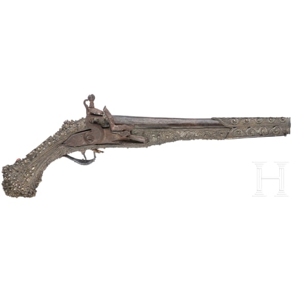 Silbermontierte Steinschlosspistole, balkant&uuml;rkisch, um 1800