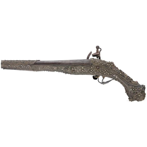 Silbermontierte Steinschlosspistole, balkant&uuml;rkisch, um 1800