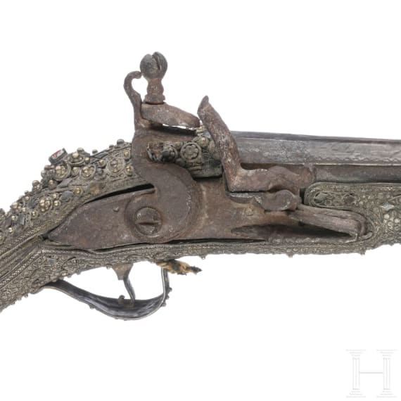 Silbermontierte Steinschlosspistole, balkant&uuml;rkisch, um 1800