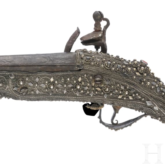 Silbermontierte Steinschlosspistole, balkant&uuml;rkisch, um 1800
