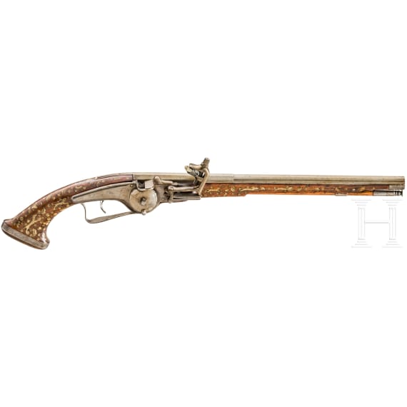 A long German wheellock pistol with lavish bone inlays, circa 1620