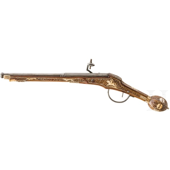 Lange und verbeinte Radschlosspistole, hochwertige Sammleranfertigung im Suhler Stil um 1600