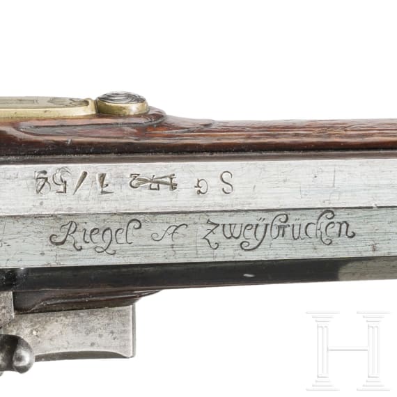 Steinschlossb&uuml;chse, Riegel in Zweibr&uuml;cken, um 1770