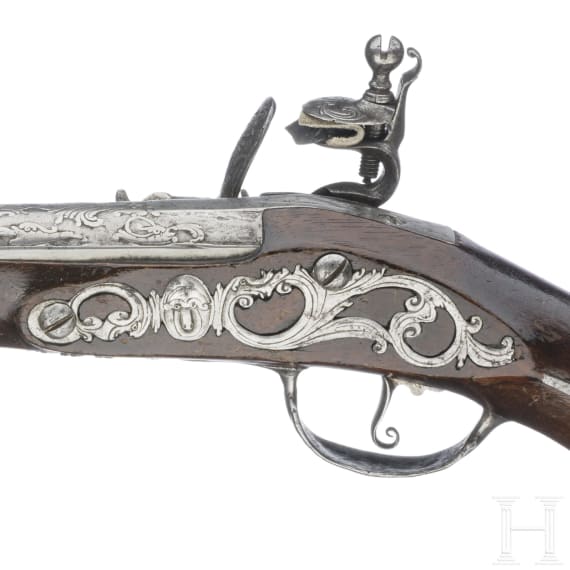 Eisengeschnittene Steinschlosspistole, Mexiko(?), um 1730