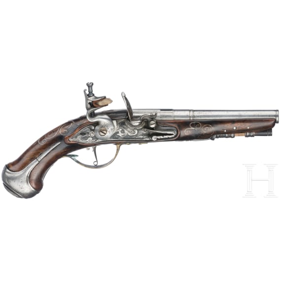 A French traveler's flintlock pistol, circa 1740