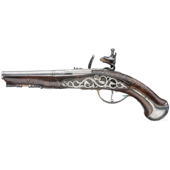 A French traveler's flintlock pistol, circa 1740