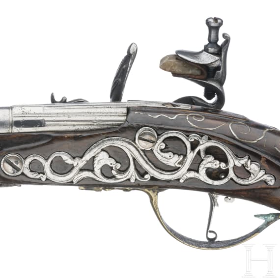 A French traveler's flintlock pistol, circa 1740