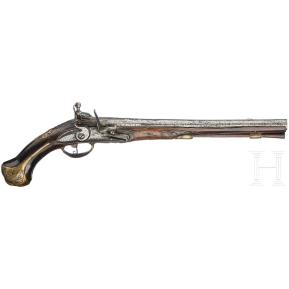 Lange Steinschlosspistole, L&uuml;ttich, um 1740