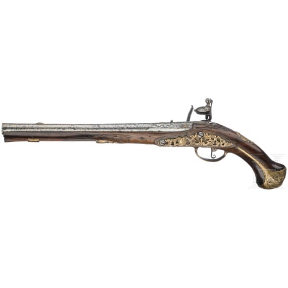 Lange Steinschlosspistole, L&uuml;ttich, um 1740