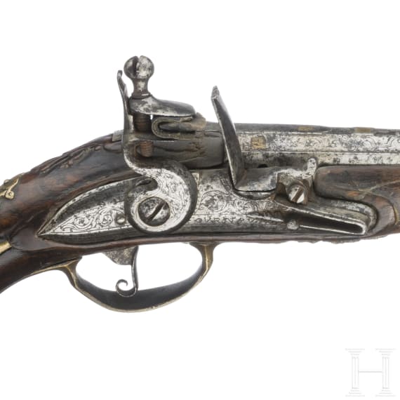 Lange Steinschlosspistole, L&uuml;ttich, um 1740