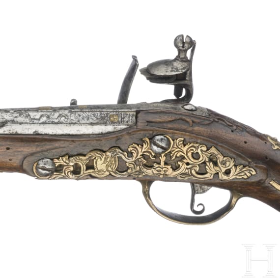 Lange Steinschlosspistole, L&uuml;ttich, um 1740