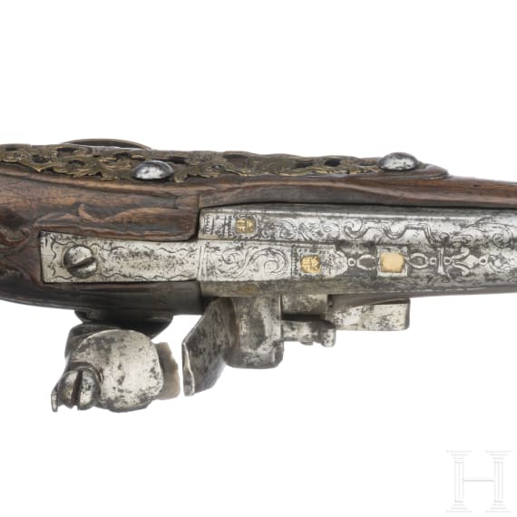 Lange Steinschlosspistole, L&uuml;ttich, um 1740