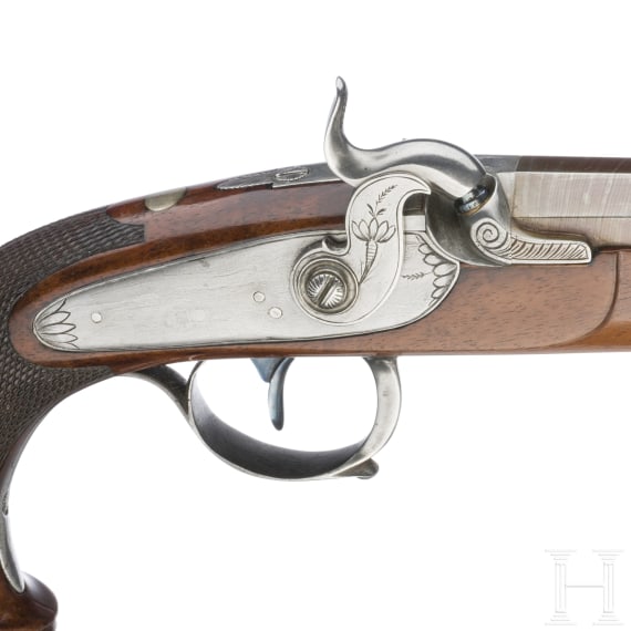 A cased pair of Belgian percussion pistols, ca. 1840