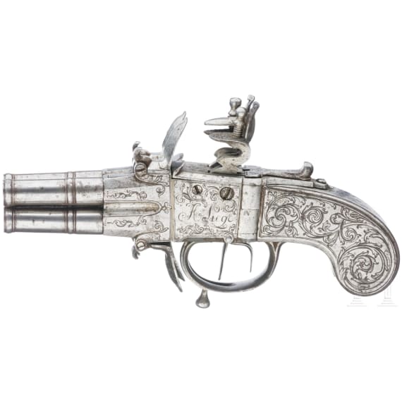 Ganzmetall Vierfach-Taschenwenderpistole, F.I. Sauvage in L&uuml;ttich, um 1750